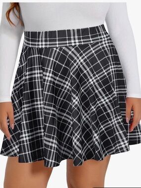 Black & White Plaid A-Line Skirt